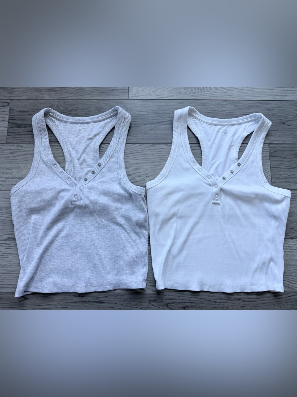 aerie Ribbed Henley Tank Duo - White & Light Gray